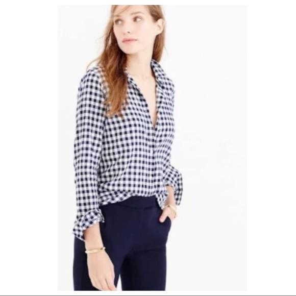 J. Crew Tops - NWT J Crew navy gingham plaid button top, XS